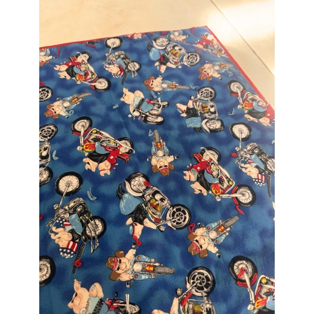 Vintage Handmade Blue Biker Pigs Hogs On Motorcycles Quilt Baby Kids 37x32